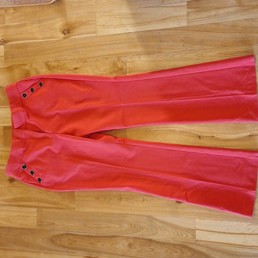 TALL 7th Avenue New York & Co. Orange Flare Leg High Waist Trousers Sz 18 Tall - Picture 2 of 11